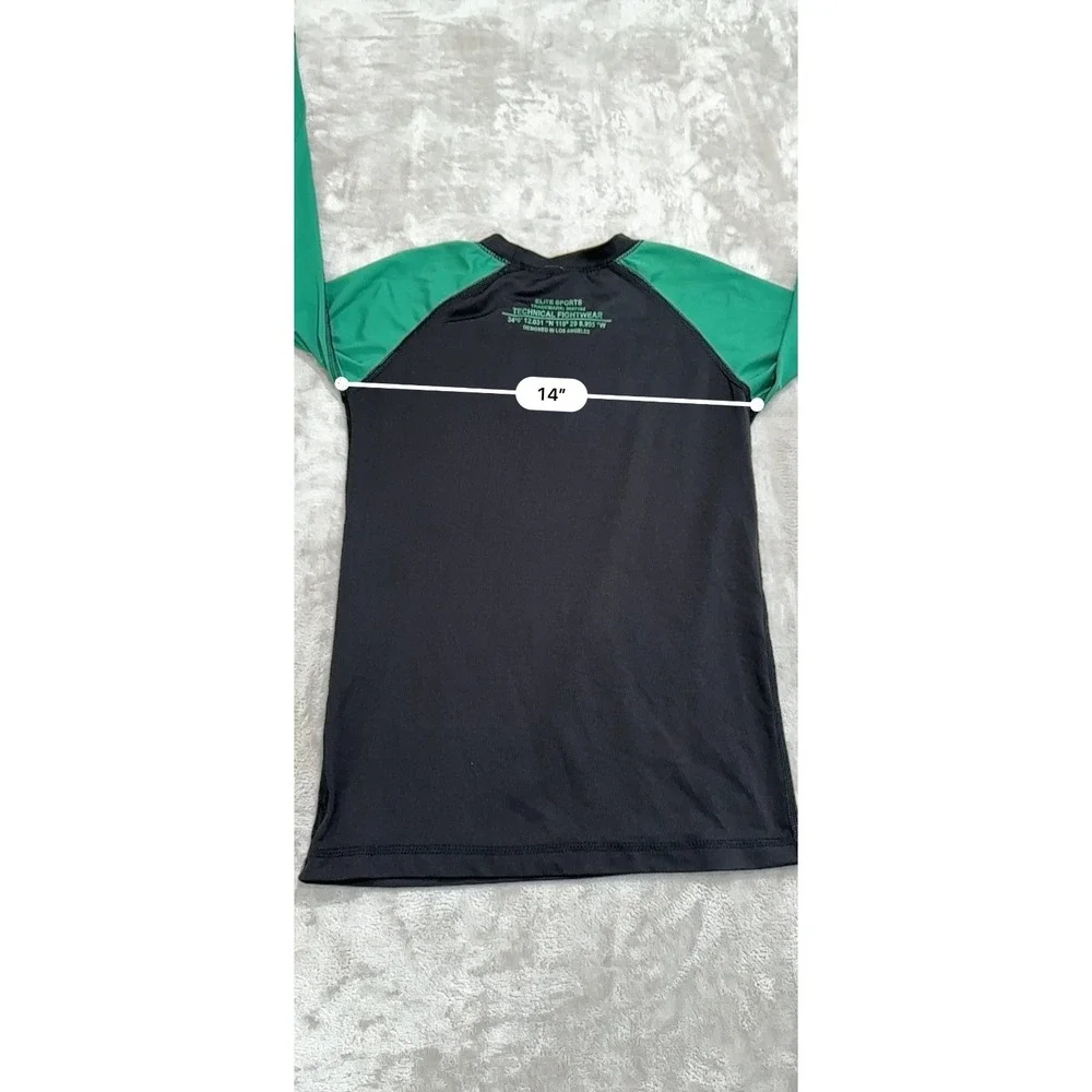 Elite Sports Kids'‎ Jiu Jitsu BJJ Rash Guard, Long Sleeve Green Black  EUC